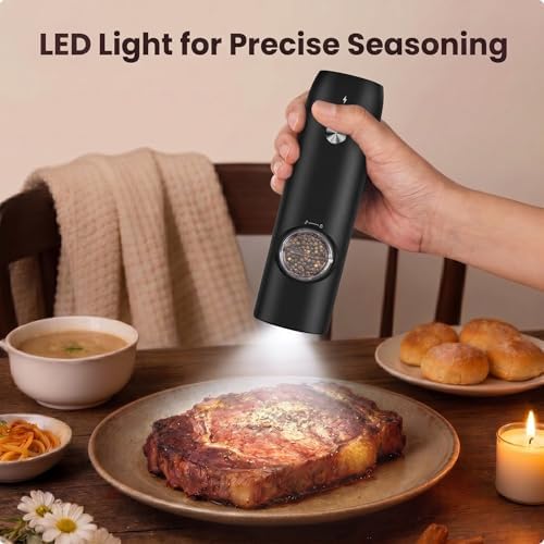 Electric Salt and Pepper Grinder Set, Rechargeable, Blackwhite