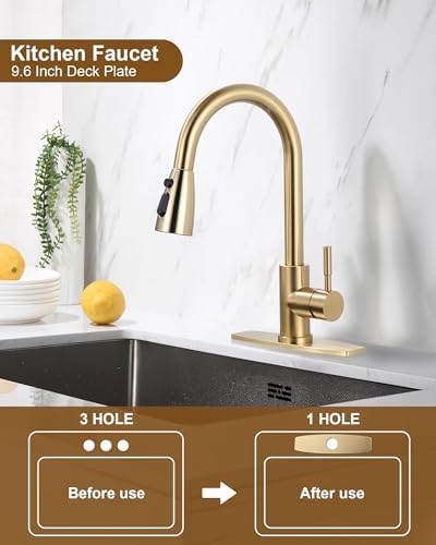 Brushed Gold Pop Up Drain with Overflow and 9.6 Inch Sink Hole Cover