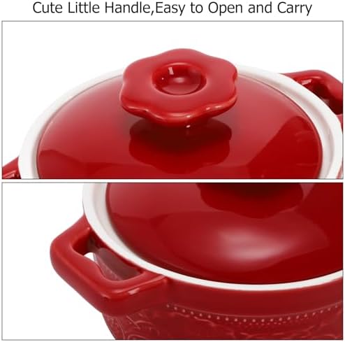 Hacaroa Set of 6 Mini Cocotte with Lid, 8 Oz Ceramic Ramekins with