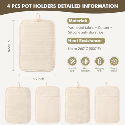 LEEPENK10Piece Pot Holders for Kitchen Heat Resistant,4 Beige Pot