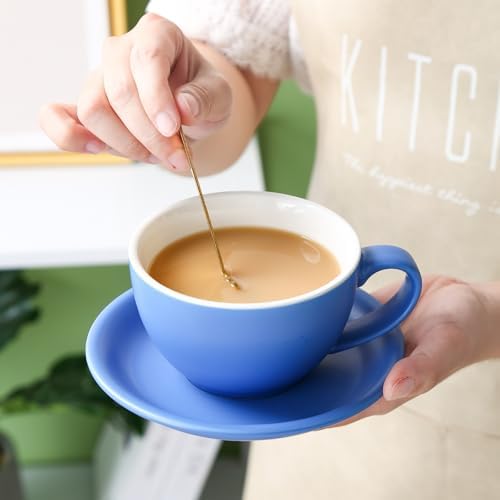 Yundu Ceramics Latte Cup and Saucer - 10 oz for Cappuccino,Tea,Cafe