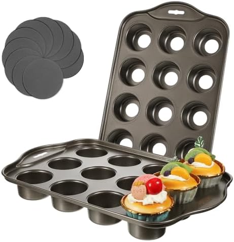 2 Pack 12 Cups Muffin Pan Mini Nonstick Cheesecake Pans Carbon Muffins