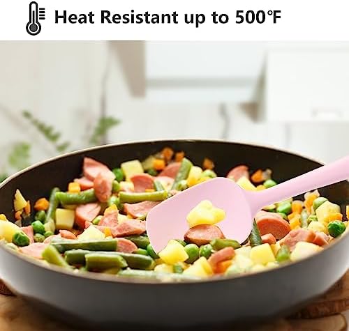 5 Piece Pink Silicone Spatula Set, Heat Resistant Rubber Spatulas Set