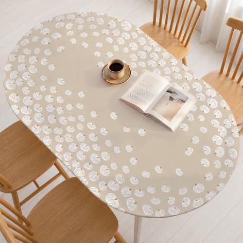 Horaldaily Fall Fitted Tablecloth for 64x44 Inch Oval,Cute Pumpkin