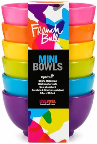 French Bull Melamine Mini Bowls, 10 oz, Set of 6, Multicolor