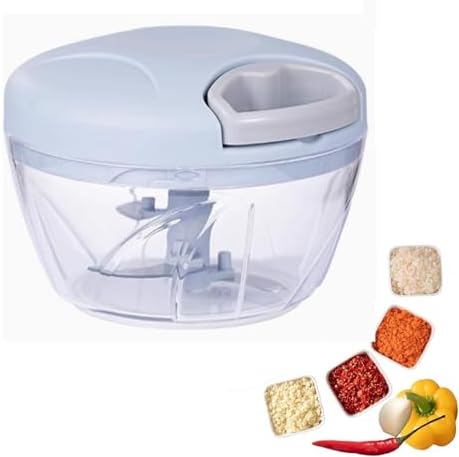 Manual Food Processor with 3 Blades, Garlic Chopper, Mini Hand Pull
