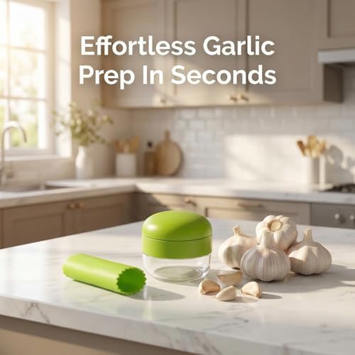 2-Pack Stainless Steel Garlic Press Set with Peeler and Brush