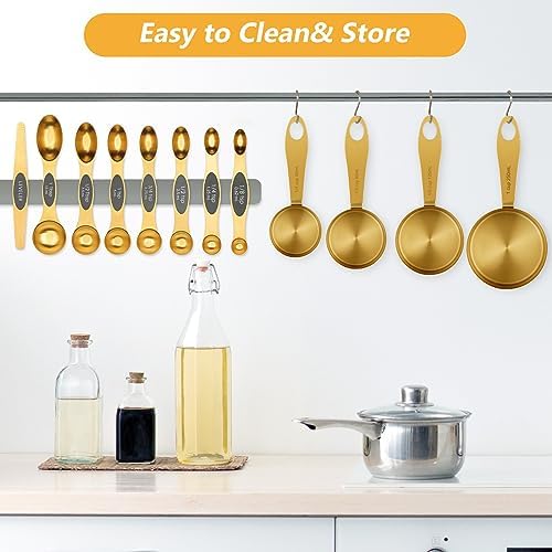 GuDoQi Gold Magnetic Measuring Spoons and Cups Set of 12, 8 Dual Sided