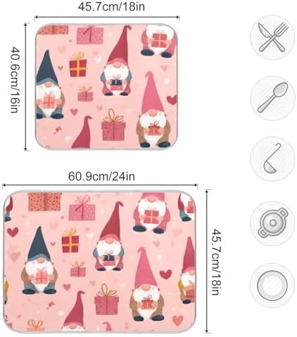 OTVEE Gnome Gift Pattern Dish Drying Mat for Kitchen Counter Absorbent