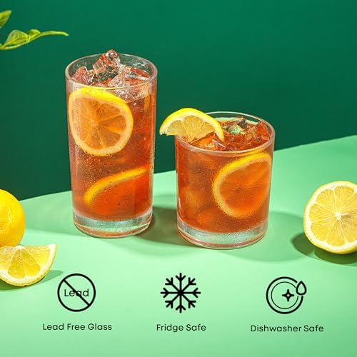 JoyJolt Alain Drinking Glasses Set of 8 Glass Tumblers. Highball 14oz