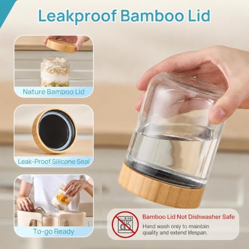 Vtopmart 6-Pack 16 oz Glass Overnight Oats Containers with Bamboo Lids
