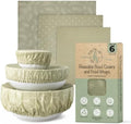 6 Pack Reusable Beeswax Food Wraps and Bowl Covers