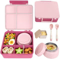 Kids Lunch Box 4 Compartment Bento with 8oz Food Jar,Pink