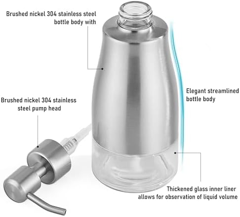 Stainless Steel Dish Soap Dispenser, 11oz Silver