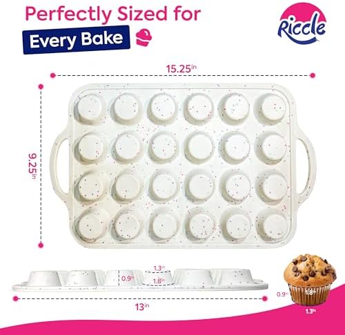 RICCLE 2 Pack Silicone Mini Muffin Pan with Metal Frame, Mini Cupcake