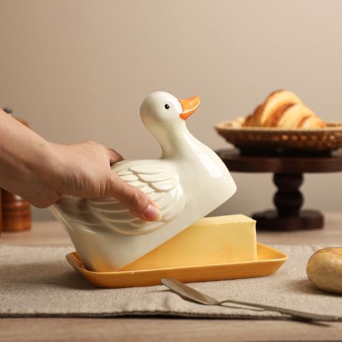 Colias Wing 3D Duck Shaped Ceramic Butter Dish with Lid Butter Keeper