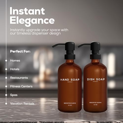 Brighter Barns Amber Glass Soap Dispenser Set