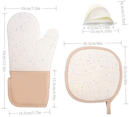Silicone Oven Mitts, 6-Piece Set, Beige