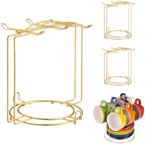 3Pcs Gold Coffee Cup and Saucer Display Stand 7.32"x7.17"