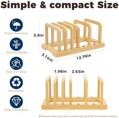 MinBoo Bamboo 5-Slot Adjustable Cutting Board Rack & Bakeware Organizer with Non-Slip Pads for Kitchen Storage,Small