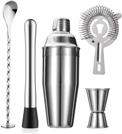 ZPUFAW 5-Piece Cocktail Shaker Set Shaker Strainer Jigger T-Mixing
