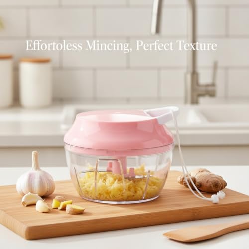 Manual Vegetable Chopper with Pull String, Metal Blades for Garlic