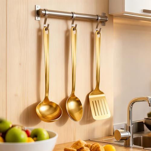 Kitchen Cooking Utensil Sets, 3 pcs Stainless Steel Titanium Gold