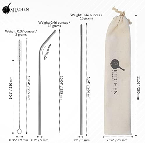 Set of 8 Reusable Stainless Steel Metal Drinking straws with x2