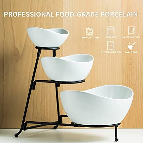 YHOSSEUN 3 Tier Serving Stand with 3 Oval Porcelain Serving Bowl Set