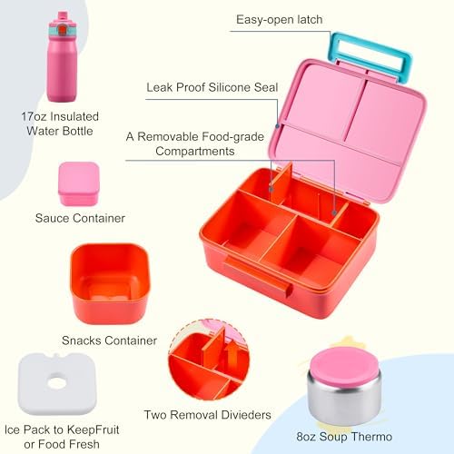 Bento Lunch Box for Kids with 8oz Soup Thermo, Leak-proof Lunch Food