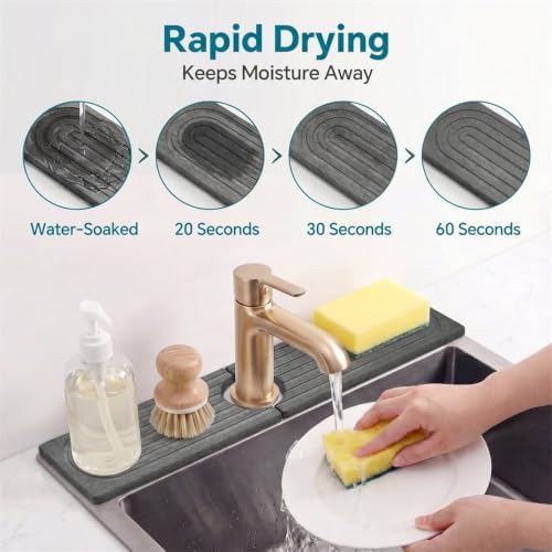 Stone Faucet Mat for Kitchen Sink-Diatomite Drying Stone Mat& Sink