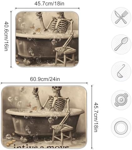 OTVEE Skeleton's Bathtub Cheers Dish Drying Mat for Kitchen Counter