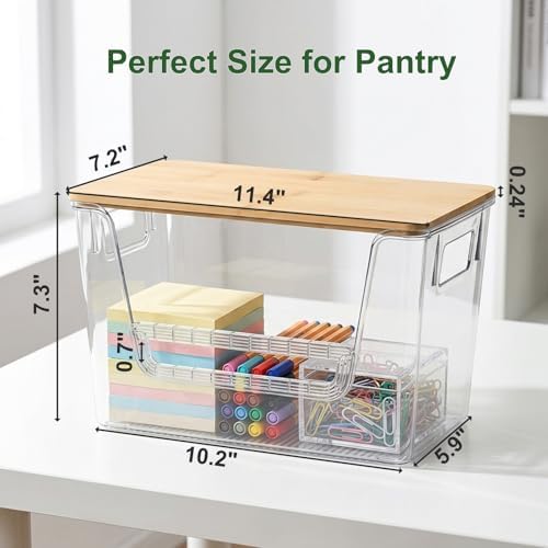FUSHITON 2 Set Pantry Organizers, Clear Trash Bag Holder with Bamboo