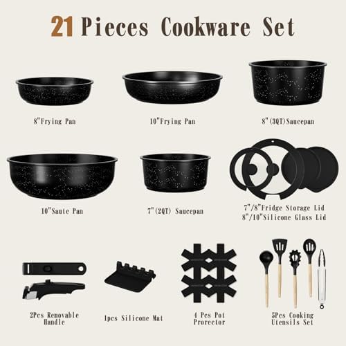Umite Chef 21Pcs Pots and Pans Set Non Stick, Nonstick Ceramic