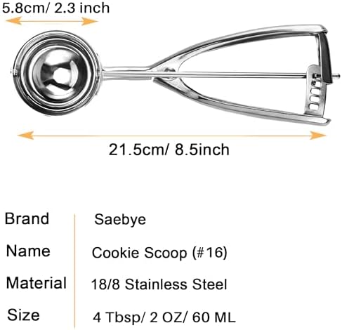 Saebye Large Cookie Scoop, 4 Tbsp / 60 MZ / 2 OZ, Size #16 Cookie