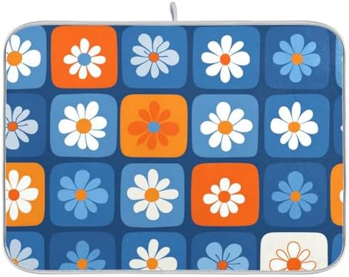 OTVEE Checkerboard Bloom Print Dish Drying Mat for Kitchen Counter