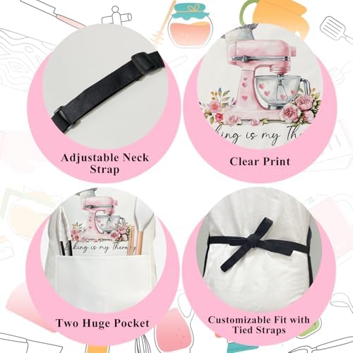 Pink Mixer Kitchen Cooking Grilling Aprons for Women with Pockets Cute