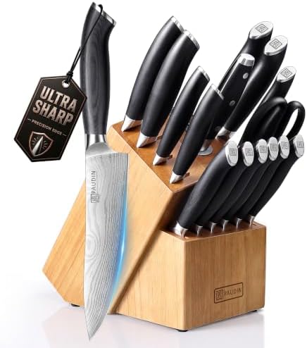 PAUDIN 17-Piece Kitchen Knife Set with Block