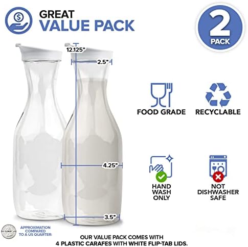 Plastic Juice Carafe with Lids (Set of 2) 50 oz Carafes for Mimosa