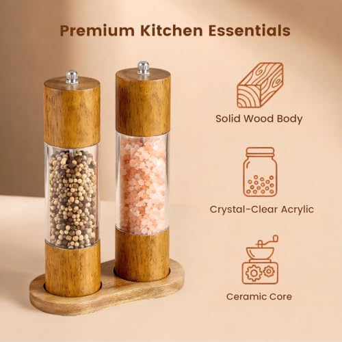 Wooden Salt and Pepper Grinder Set, 8 Inch