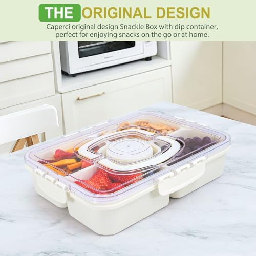 Caperci 2PC Divided Serving Tray with Lid, 5-Compartment Veggie Fruit