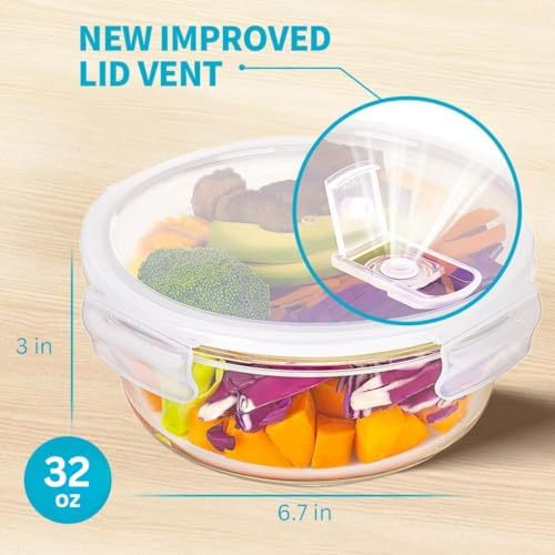Igluu Round Glass Meal Prep Containers, 5 Pack, 32oz