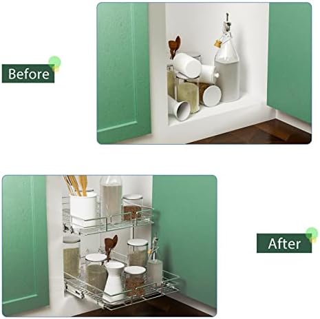 LOVMOR 2 Tier Individual Pull Out Cabinet Organizer 11" W x 18" D, Slide Out Kitchen Cabinet Storage Sliding Shelves