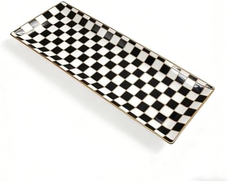 Porlien 14-inch Checker Black and White Rectangle Serving Platters Set