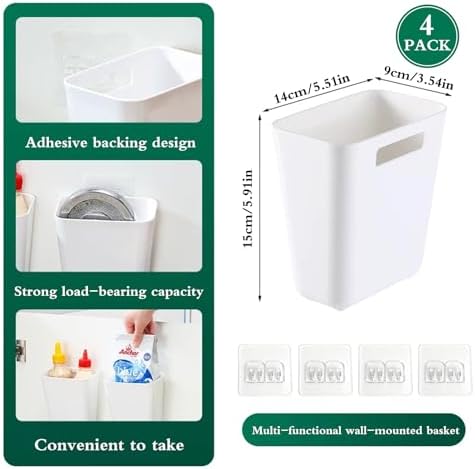 4 Pack Cabinet Door Organizer, Self Adhesive Wall Mount Storage Bins
