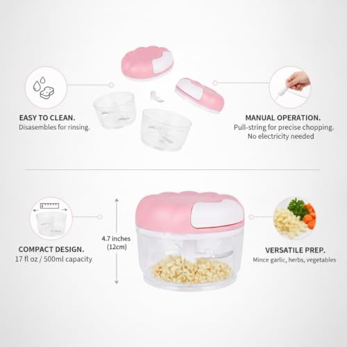 17 fl oz Manual Food Chopper with Pull-String Mechanism for Garlic