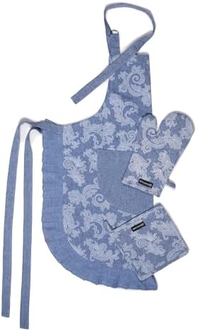 Encasa XO Kitchen Apron with Oven Gloves & Potholder - Combo Set -100%