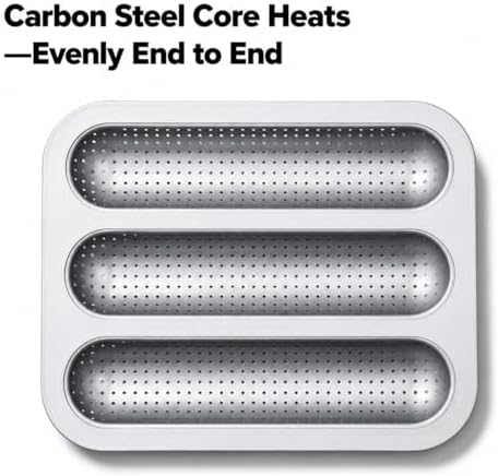 12 in Hoagie Roll Baking Pan, 3-Slot Perforated Carbon Steel Tray