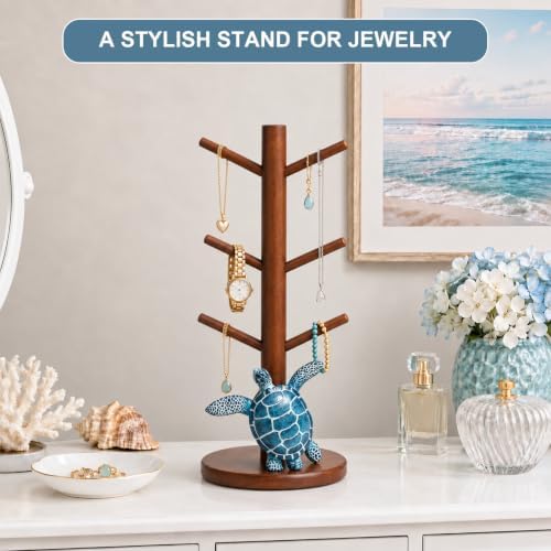 Sea Turtle Decor Wooden Mug Tree Cup Stand Beach Ocean Coastal Home