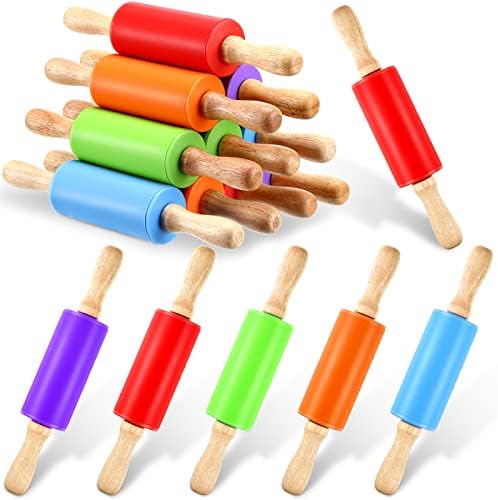 Thenshop 10 Pcs 9 Inch Mini Rolling Pins, Small Kids Dough Rollers
